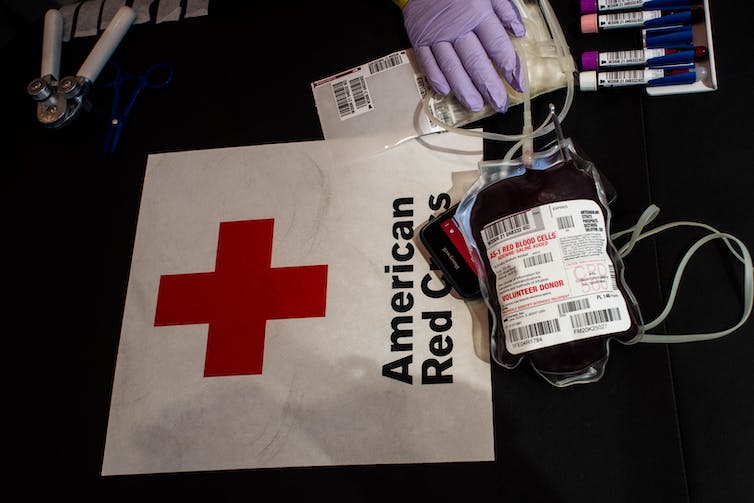 A bag of donated blood.