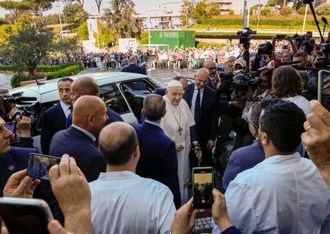 Pope Francis leaves Rome hospital 9 days after operation; surgeon says 'he's better than before'