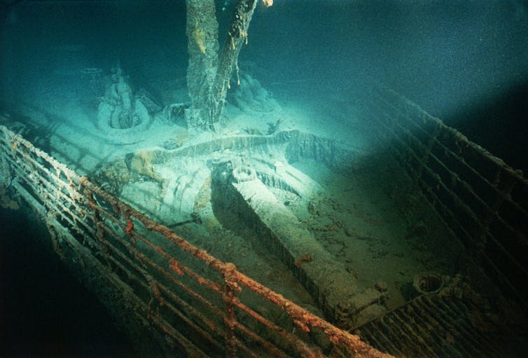 A photo of the Titanic sitting on the ocean floor.