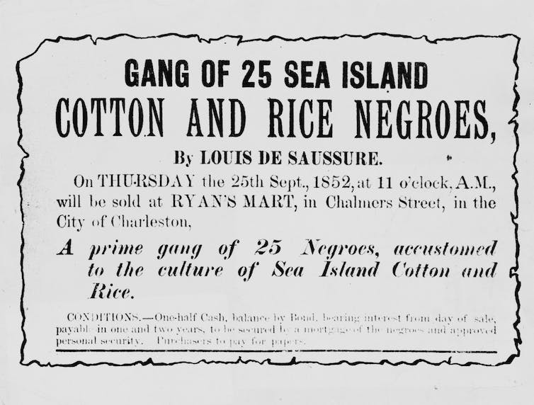 A small advertisement with large black letters gives the details on the sale of 25 Black people.