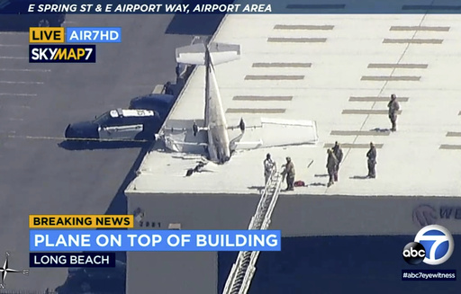 Pilot escapes with minor injuries when small plane crashes into hangar's roof at California airport