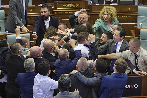 Brawl erupts in Kosovo's parliament during prime minister's speech on defusing tensions with Serbs