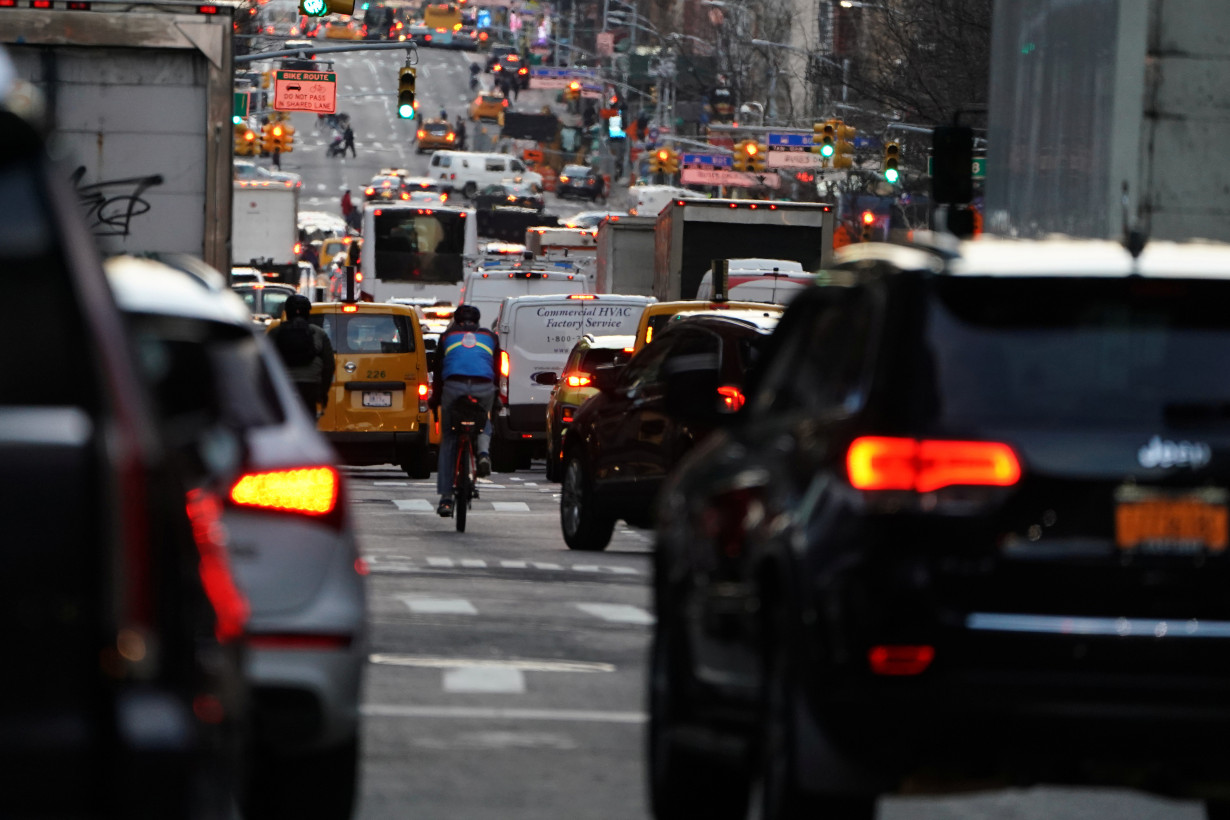 Traffic is pictured at twilight along 2nd Ave. in Manhattan