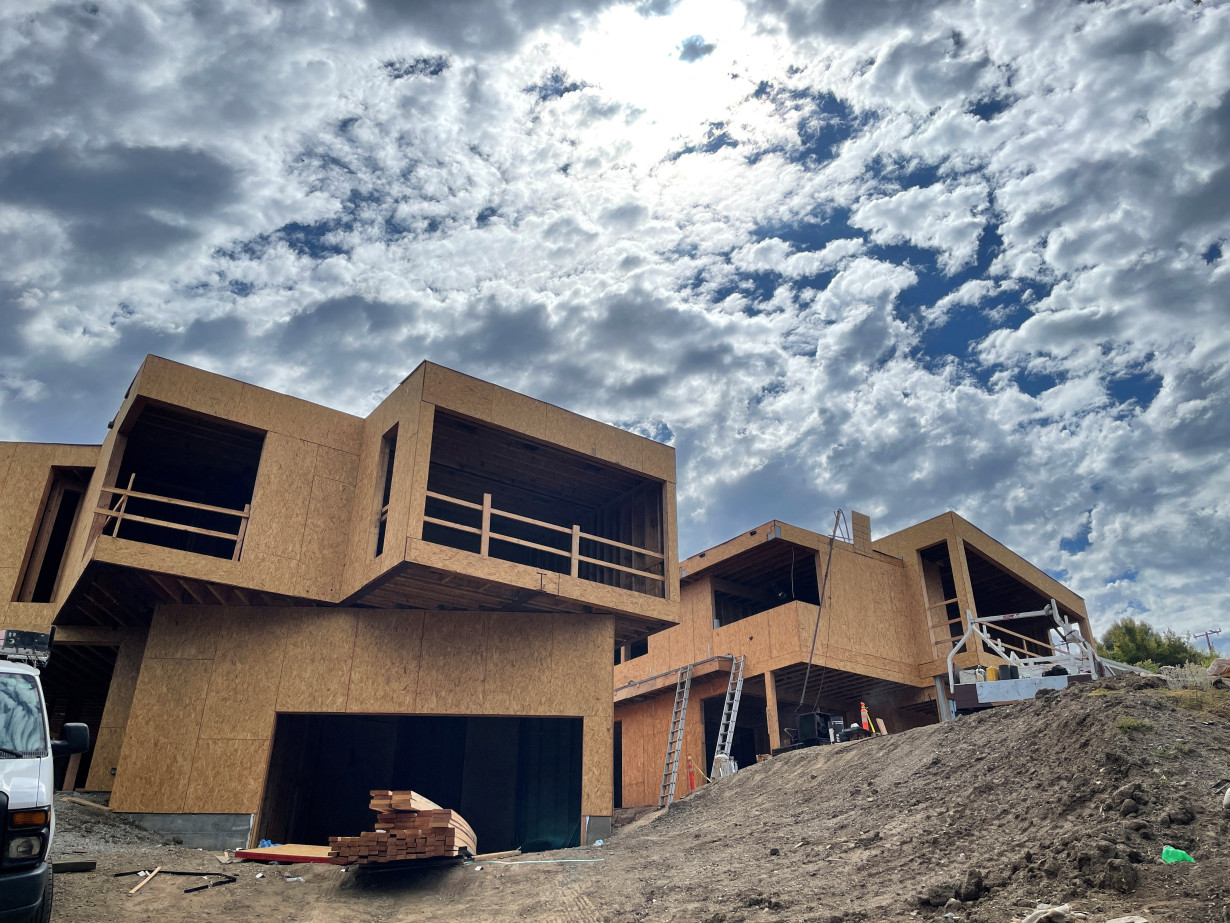 A house under construction is seen in Los Angeles