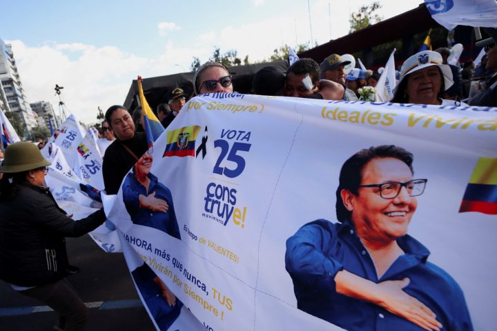 Ecuadorean presidential candidate Zurita and his running mate Gonzalez attend their closing campaign rally, in Quito