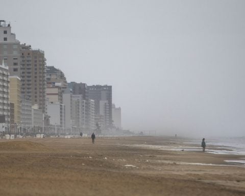 Tropical Storm Ophelia off the mid-Atlantic coast producing winds just below hurricane force