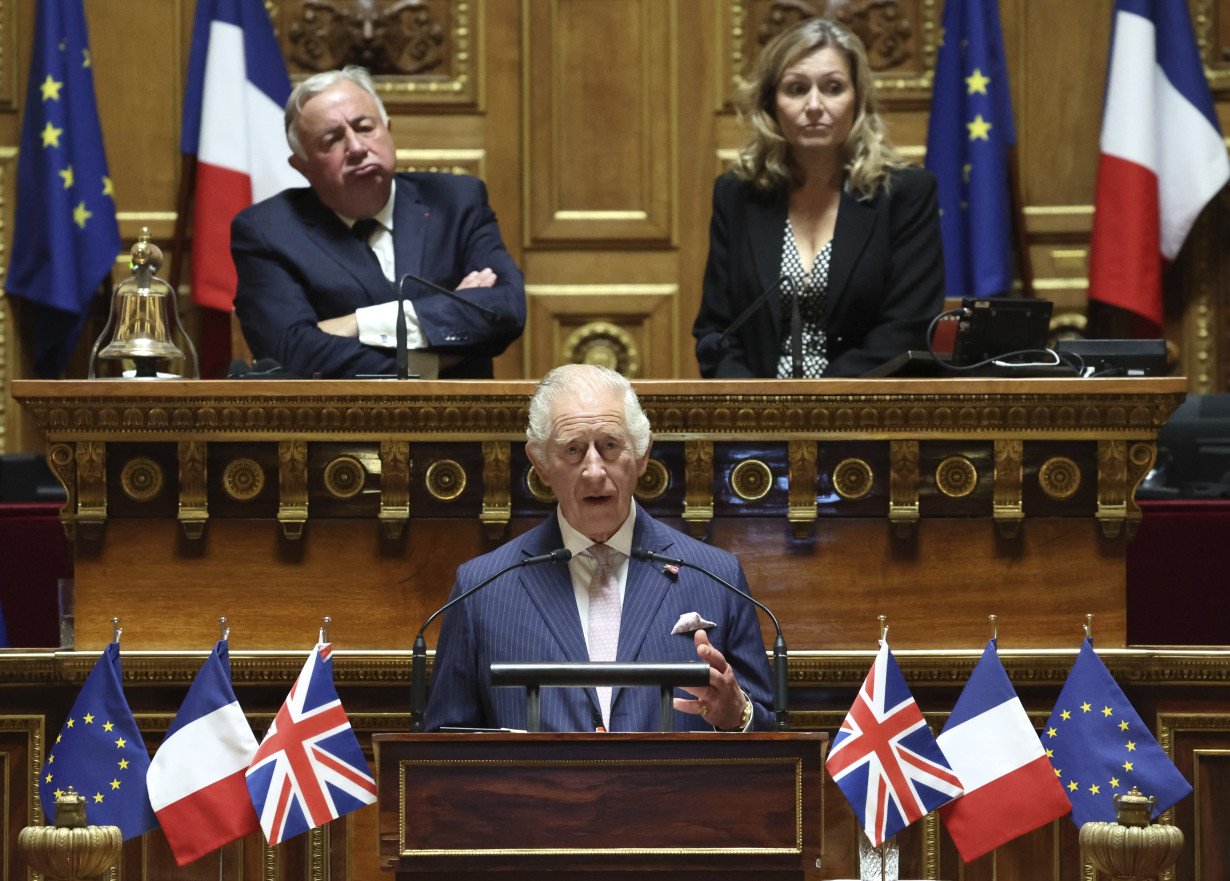 King Charles III makes a stop at the fire-damaged Notre Dame Cathedral on his state visit to France