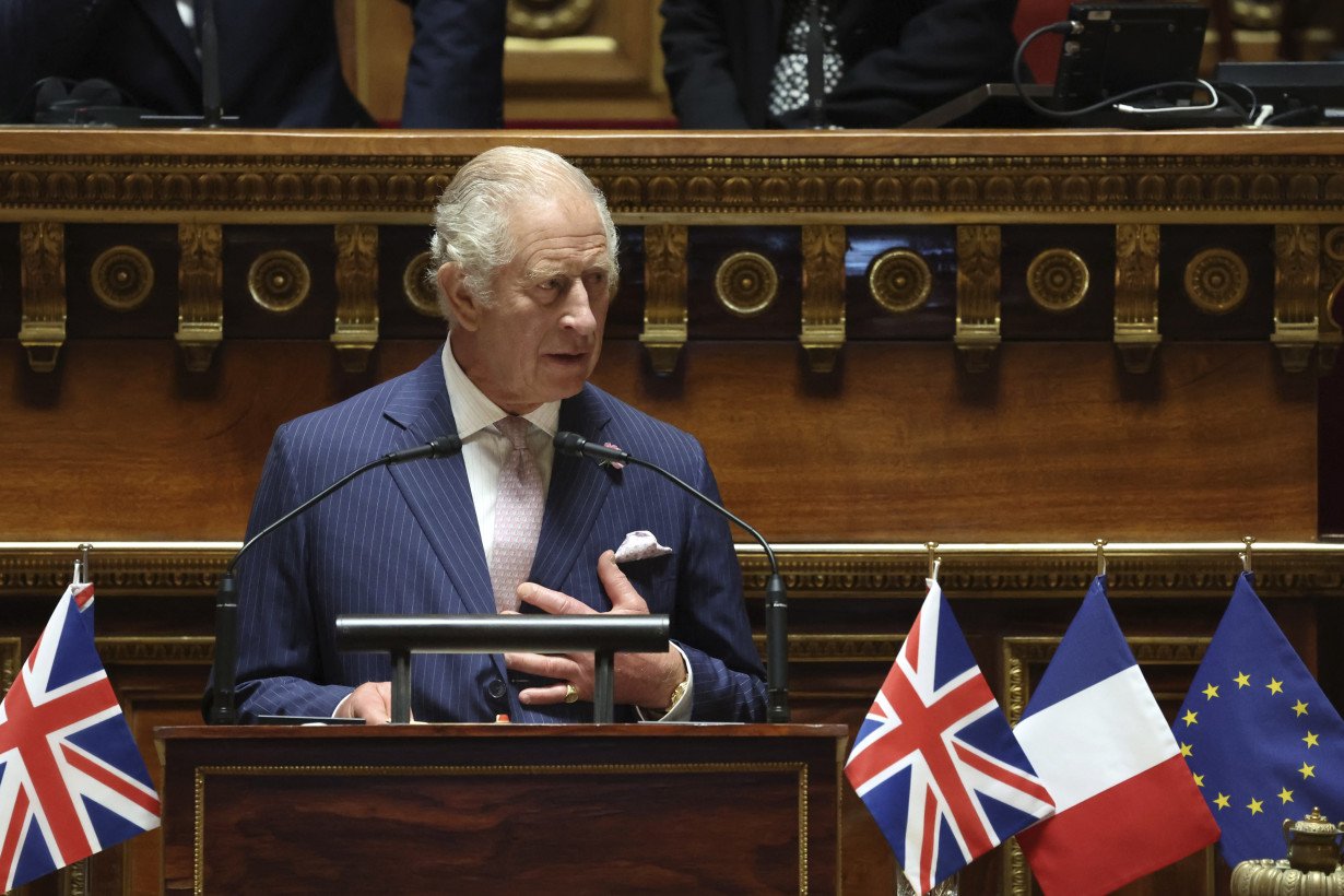 King Charles III makes a stop at the fire-damaged Notre Dame Cathedral on his state visit to France