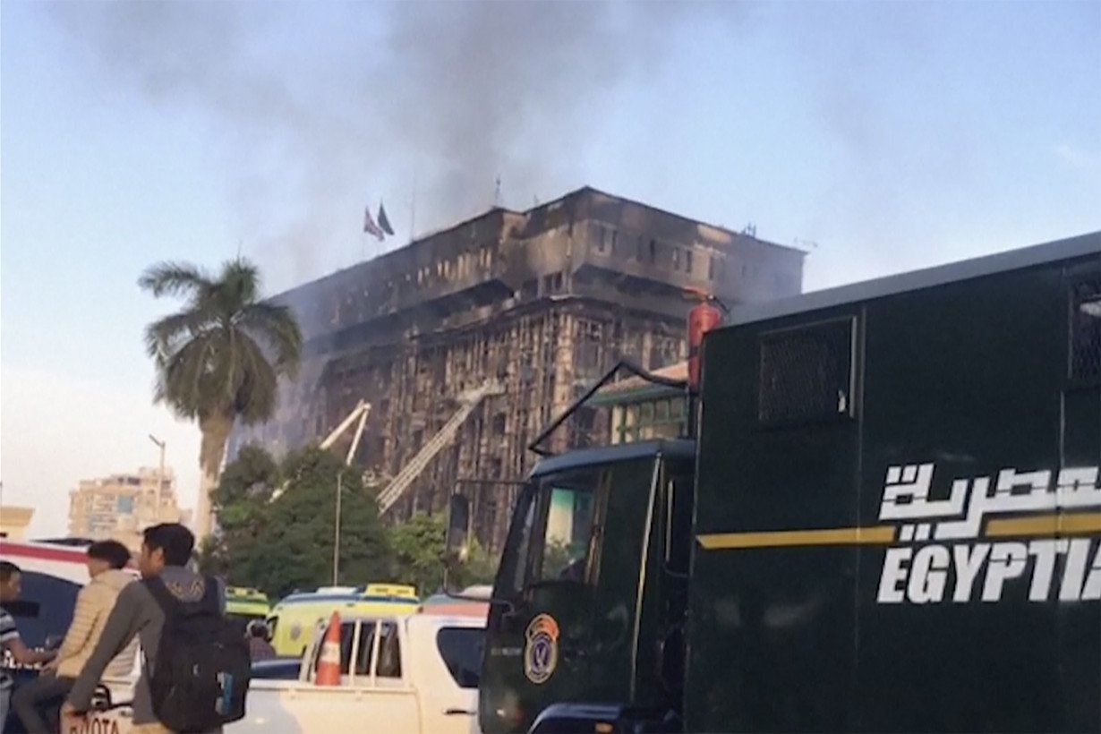 A big fire at a police headquarters in northeastern Egypt injures at least 38 people