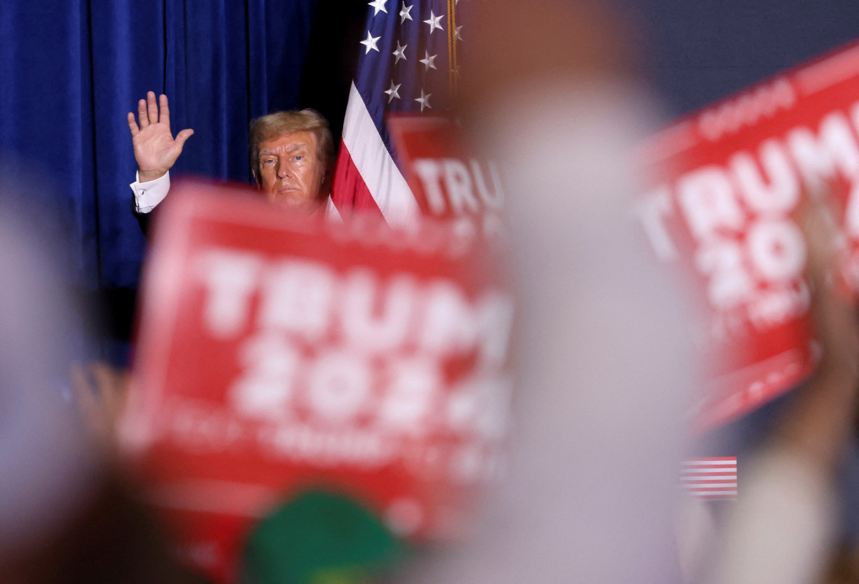 Former U.S. President and Republican presidential candidate Donald Trump speaks during a 2024 presidential campaign rally in Dubuque