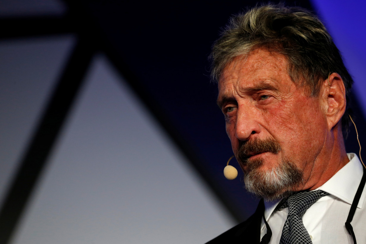 John McAfee, co-founder of McAfee Crypto Team and CEO of Luxcore and founder of McAfee Antivirus, speaks at the Malta Blockchain Summit in St Julian's