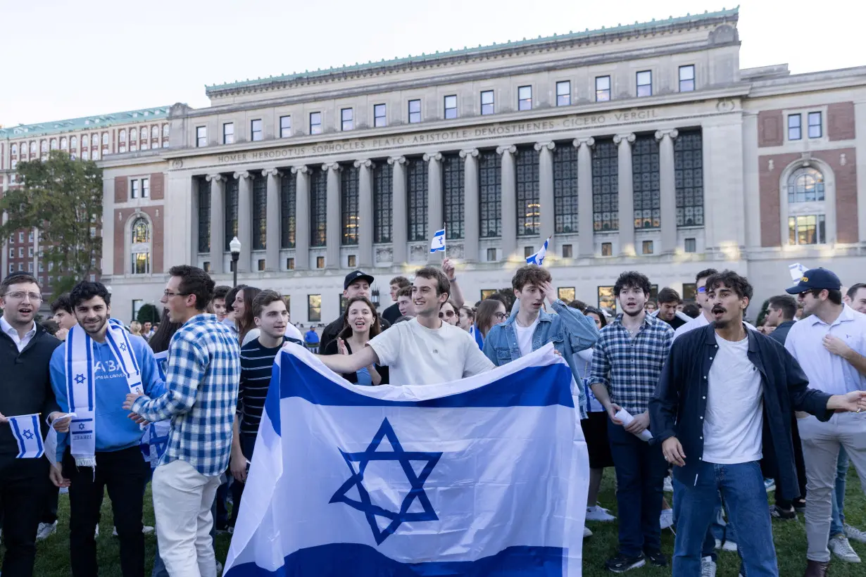 FILE PHOTO: Pro-Israel students take part in a protest in support of Israel amid the ongoing conflict in Gaza, at Columbia University in New York City