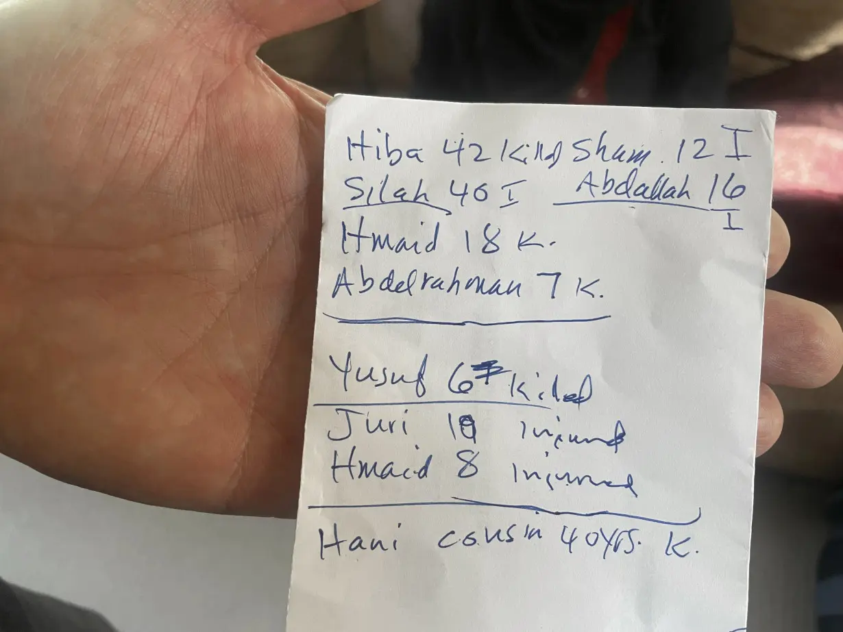 5 dead and 5 injured -- names on a scrap of paper show impact of Gaza war on a US family