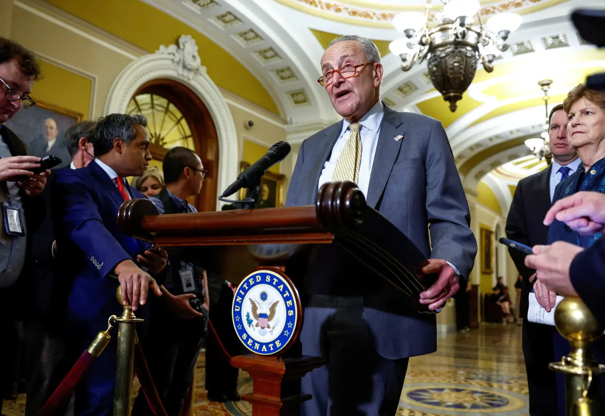 FILE PHOTO: U.S. Senate Majority Leader Schumer speaks during the Democratic press conference at the U.S. Capitol building in Washington