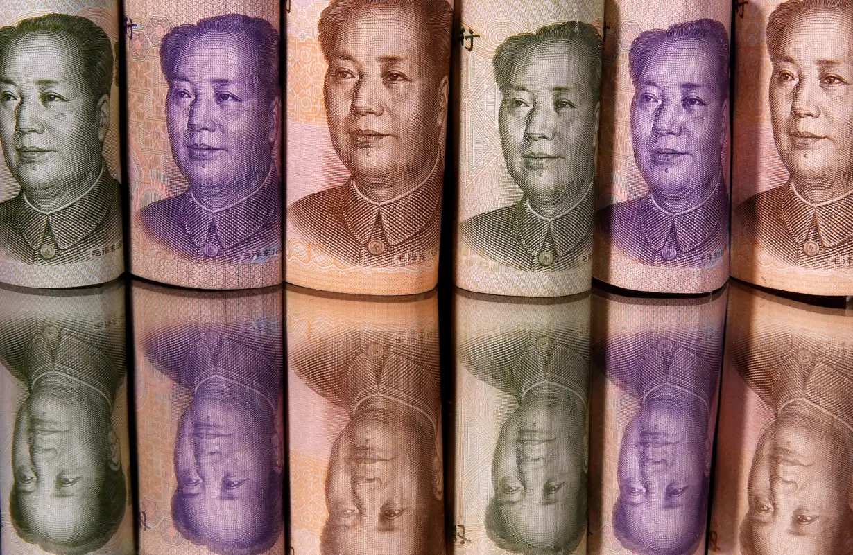 Chinese Yuan banknotes are seen in this illustration