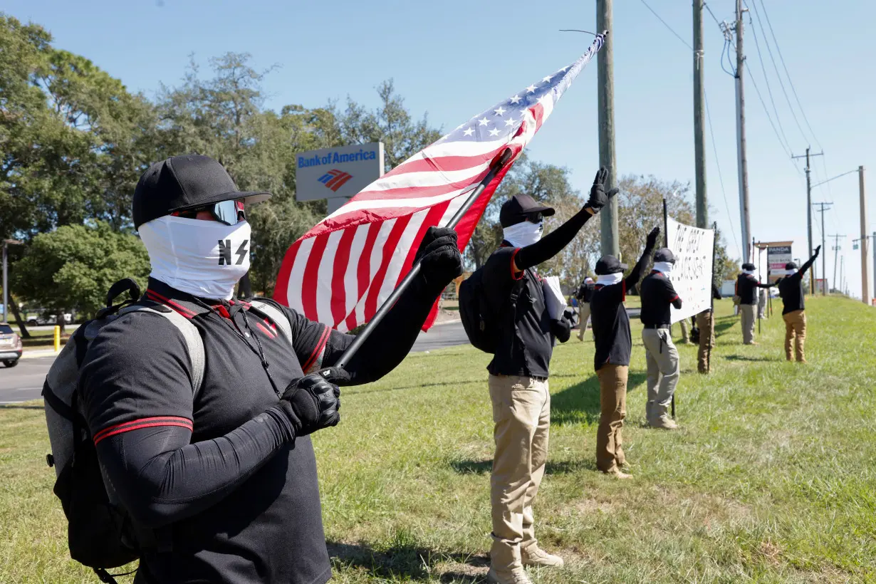 Members of white nationalist group NatSoc Florida protest in Lady Lake, Florida