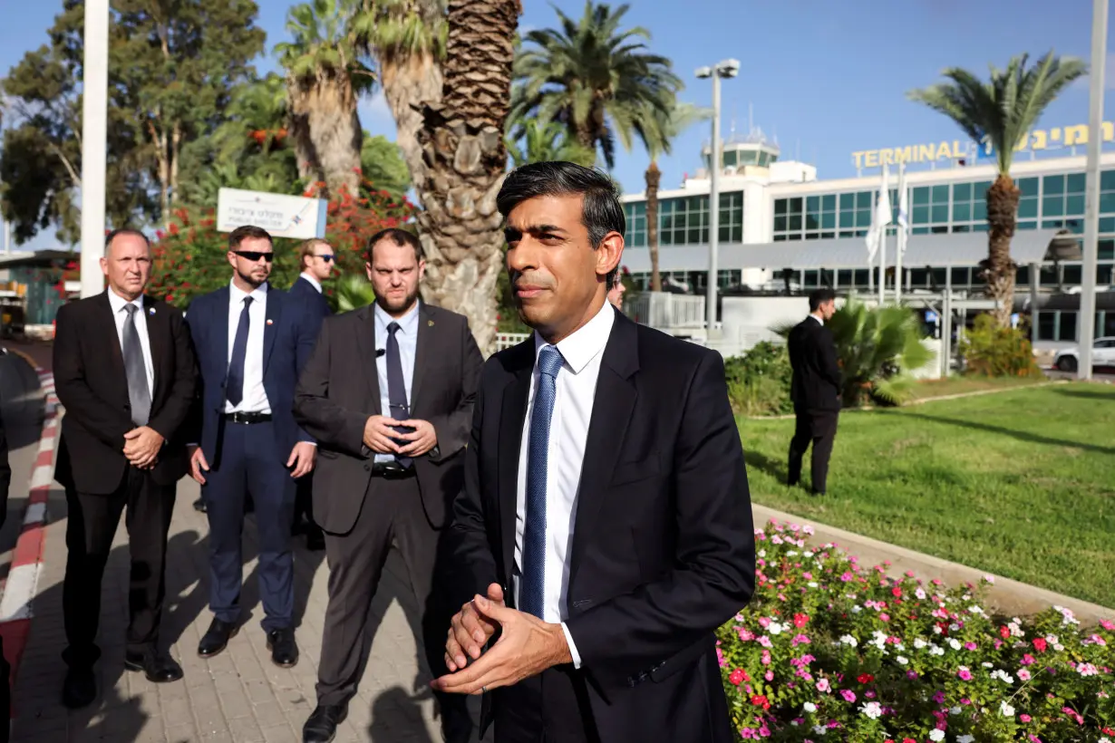 British Prime Minister Rishi Sunak arrives in Israel