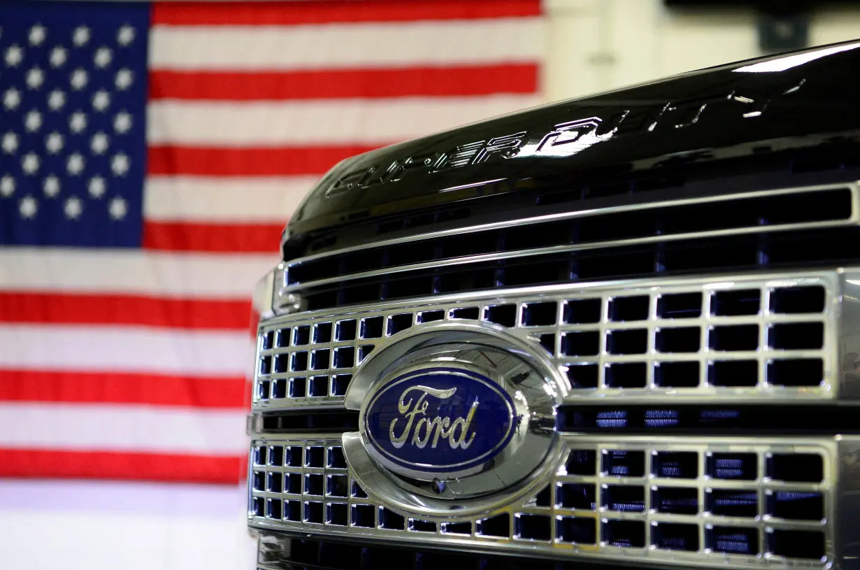 FILE PHOTO: A newly remodeled Ford F250 Super Duty truck is displayed at the new Louisville Ford truck plant in Louisville