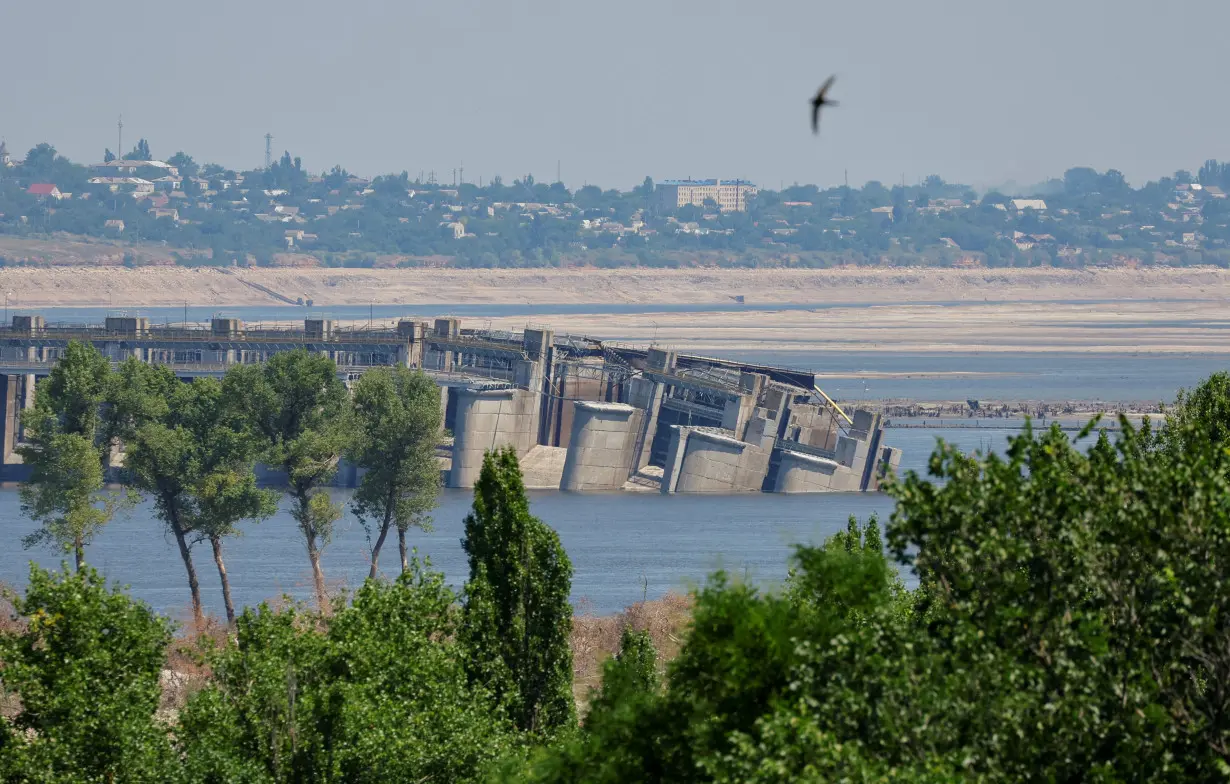 View of the wrecked Nova Kakhovka dam in Kherson region