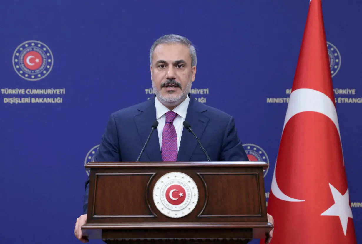 FILE PHOTO: Turkish FM Fidan speaks during a press conference in Ankara