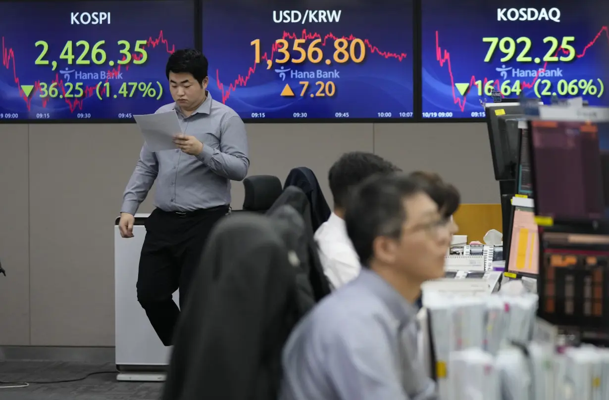 Stock market today: Asian shares follow Wall Street lower, and Japan reports September exports rose