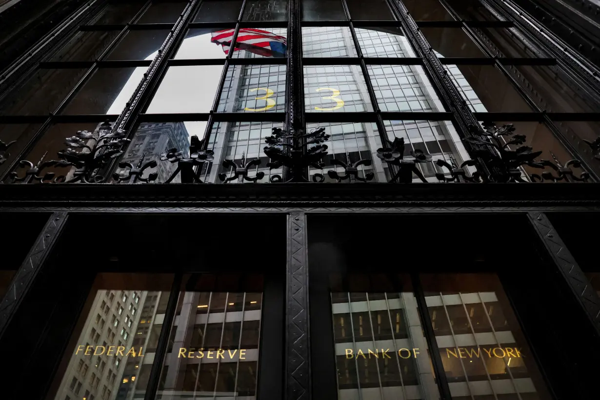 The entrance to The Federal Reserve Bank of New York is seen in New York