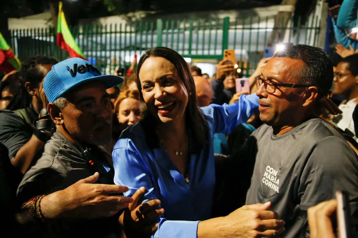 Maria Corina Machado addresses the audience, in Caracas