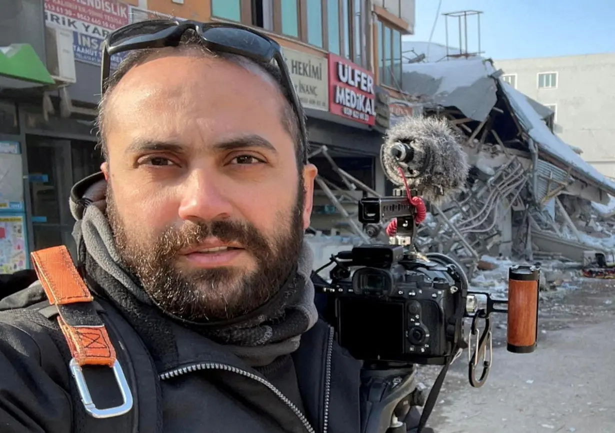 Reuters' journalist Issam Abdallah takes a selfie picture while working in Maras, Turkey,