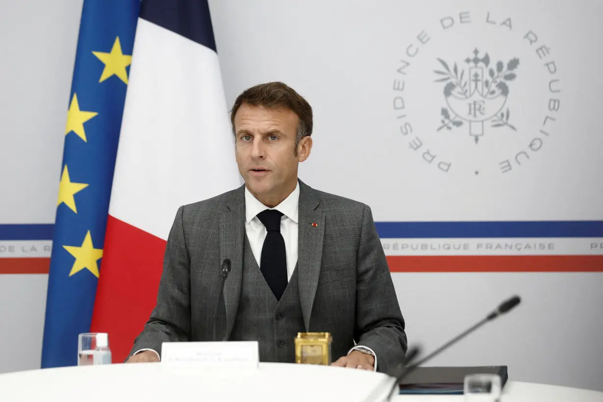 French President Macron attends a video-conference with families of French hostages in Gaza