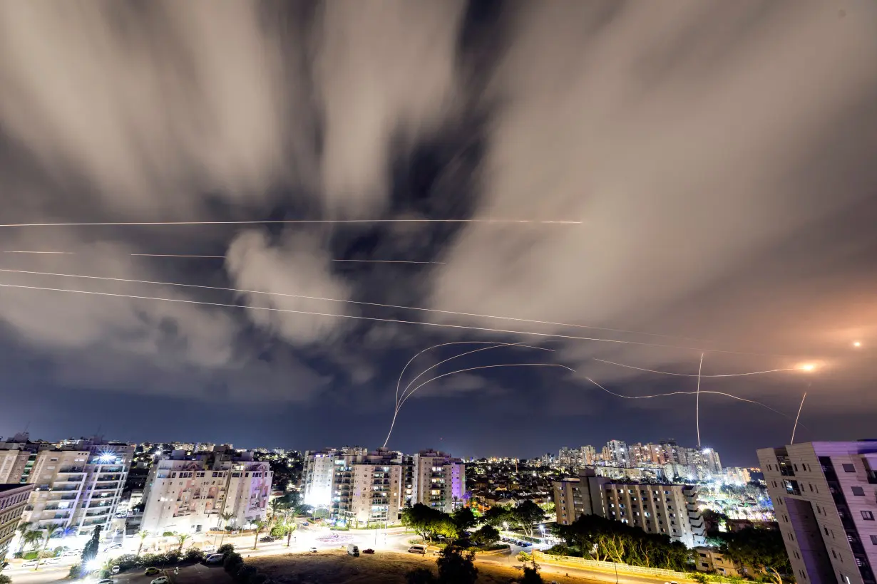 Israel's Iron Dome anti-missile system intercepts rockets launched from the Gaza Strip, as seen from Ashkelon, in southern Israel