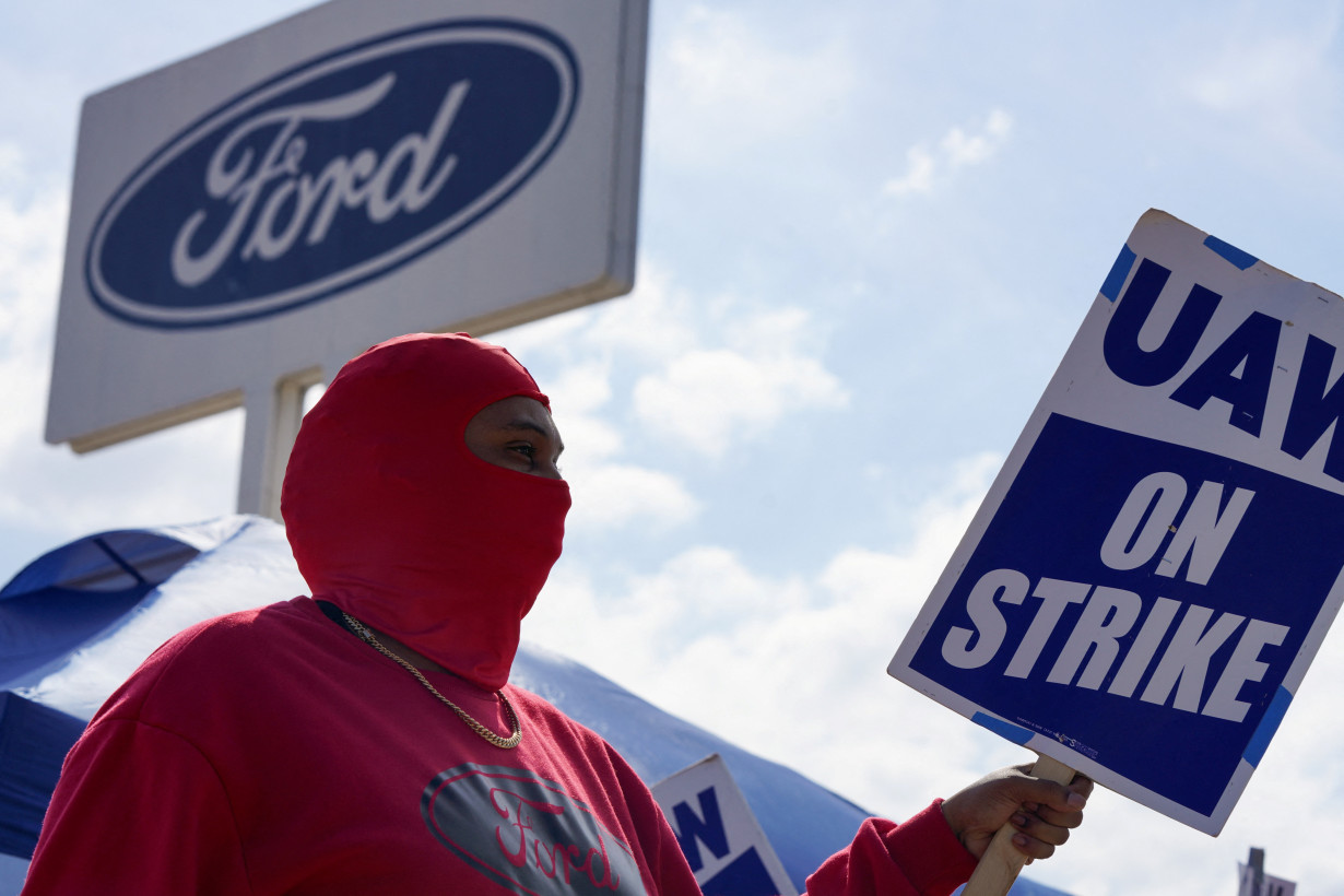 Picket of Striking United Auto Workers (UAW) outside the Ford Michigan Assembly in Wayne