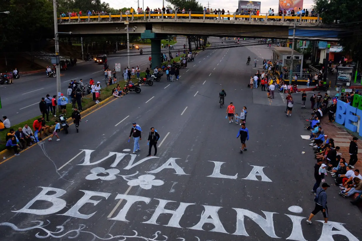 Demonstrators block an avenue as part of a national strike to demand the resignation of authorities from the attorney general's office, in Guatemala City