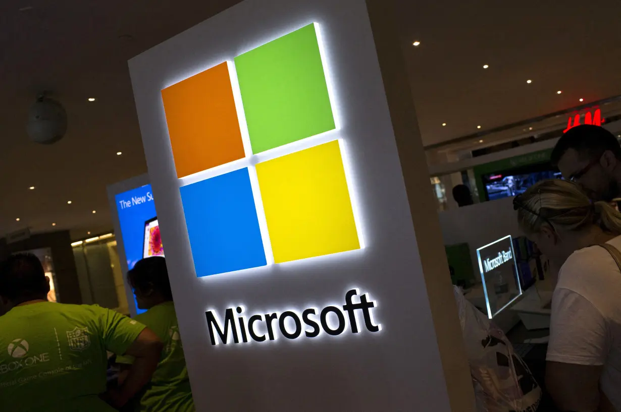 FILE PHOTO: The Microsoft logo is seen at the Microsoft store in New York City