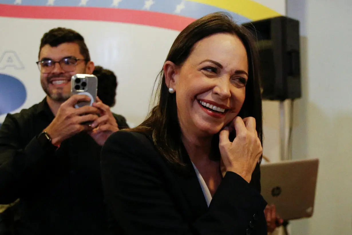 Maria Corina Machado, the winner of Venezuela's opposition presidential primary, addresses the media, in Caracas