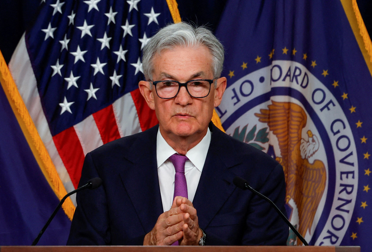 Fed Chair Powell speaks after policy decision, in Washington