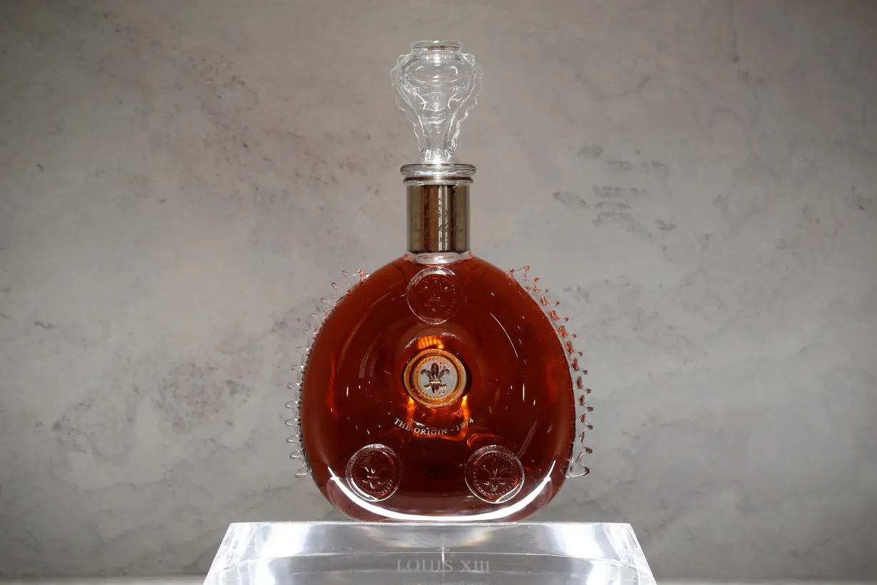 A bottle of Remy Martin LOUIS XIII cognac is displayed at the Remy Cointreau SA headquarters in Paris