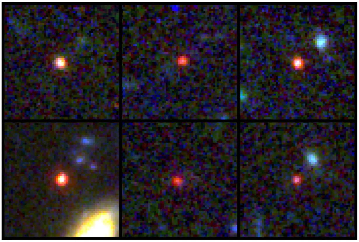 Images of six candidate massive galaxies based on observations by NASA's James Webb Space Telescope