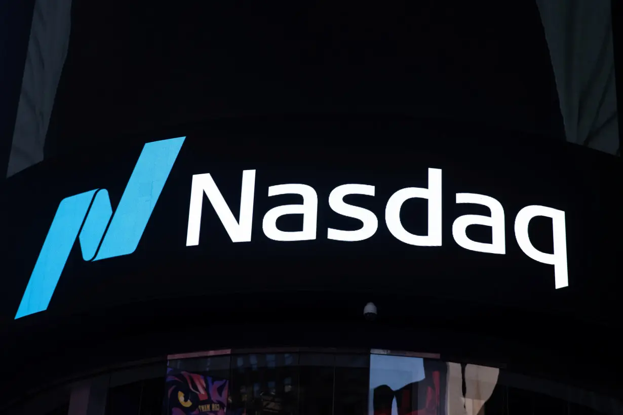 The Nasdaq logo is displayed at the Nasdaq Market site in Times Square in New York