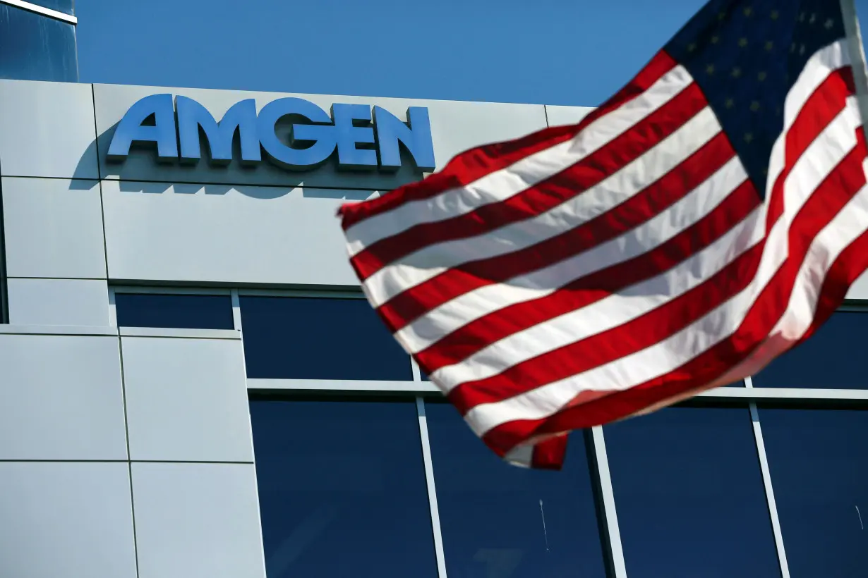 FILE PHOTO: An Amgen sign is seen at the company's office in South San Francisco