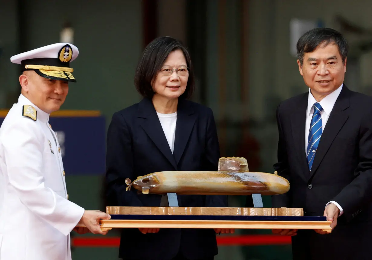 Launching ceremony of Taiwan's first domestically built submarine, in Kaohsiung