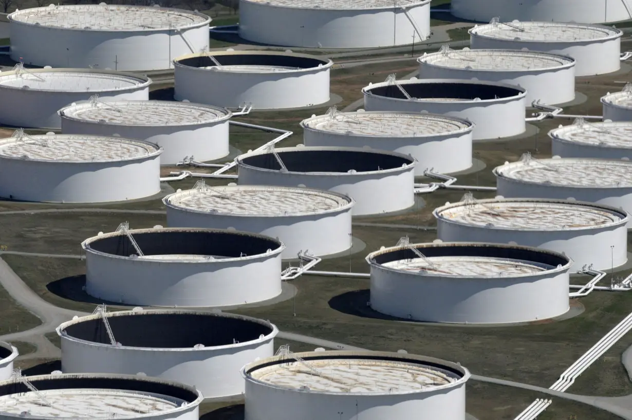 FILE PHOTO: Crude oil storage tanks are seen from above at the Cushing oil hub in Cushing