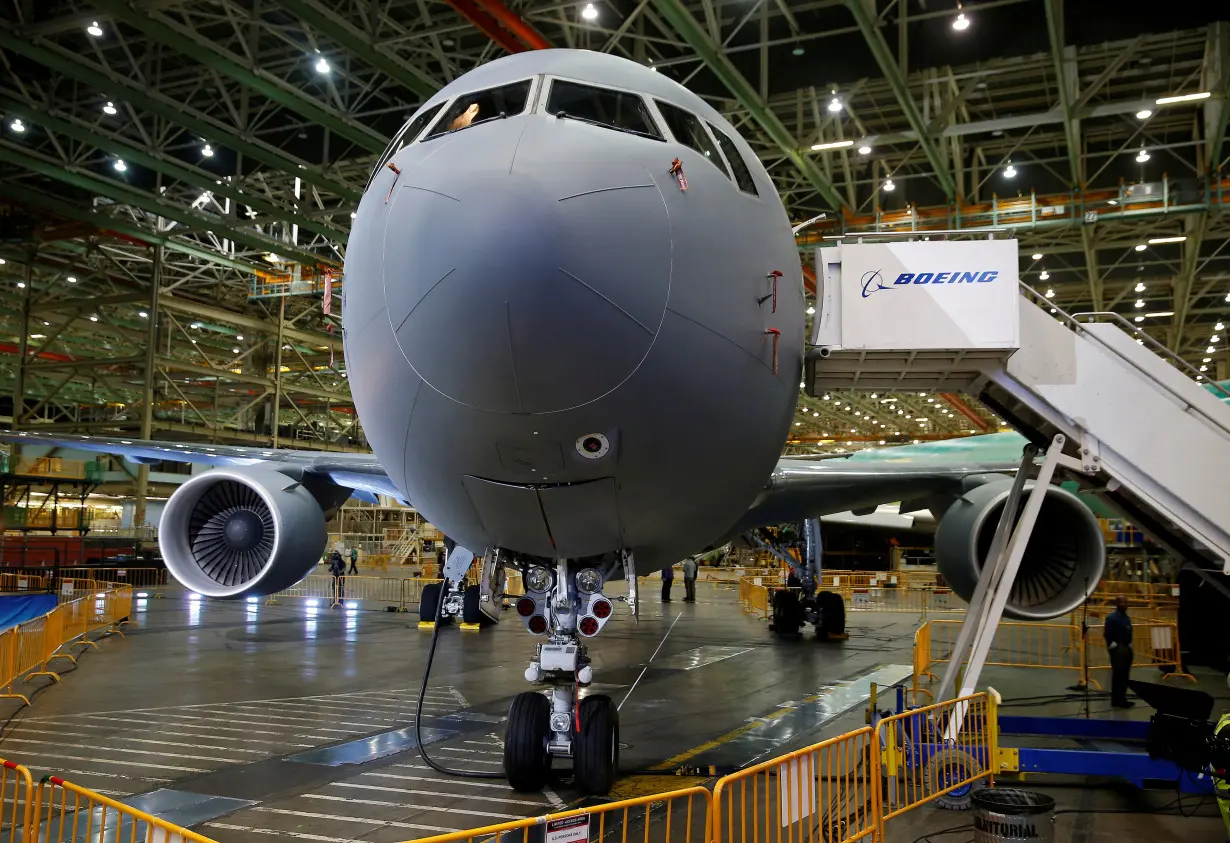 FILE PHOTO: The Boeing KC-46 Pegasus aerial refueling tanker is seen before a delivery celebration to the U.S. Air Force in Everett, Washington