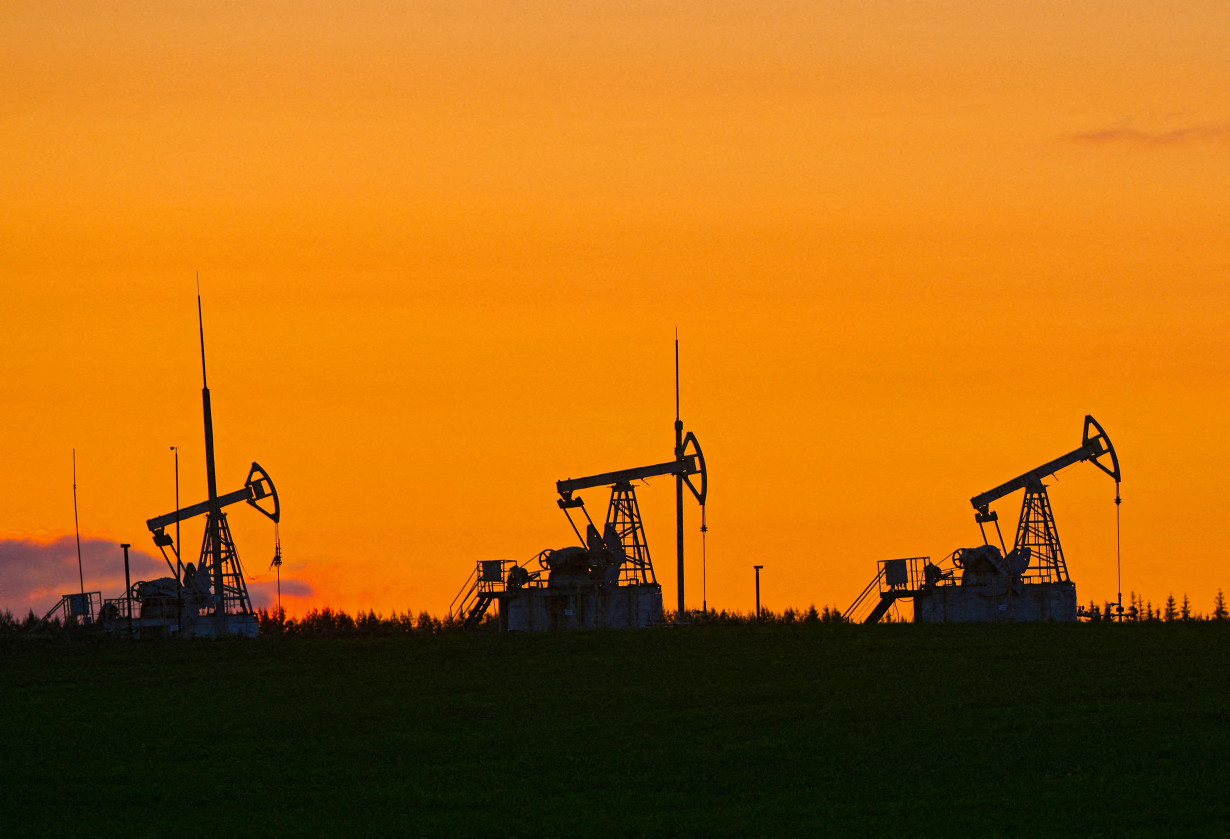 FILE PHOTO: A view shows oil pump jacks outside Almetyevsk