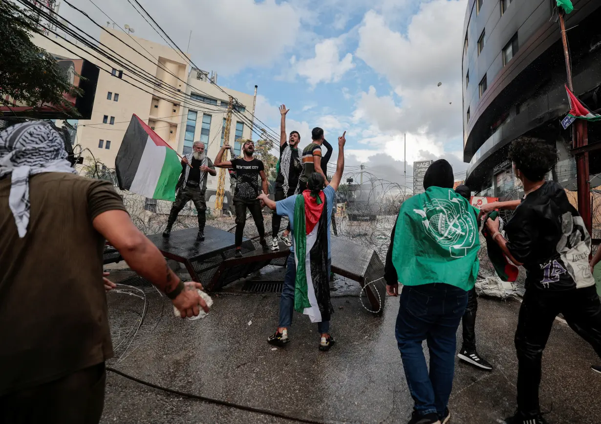 Protest near U.S. embassy in Awkar after Gaza hospital strike