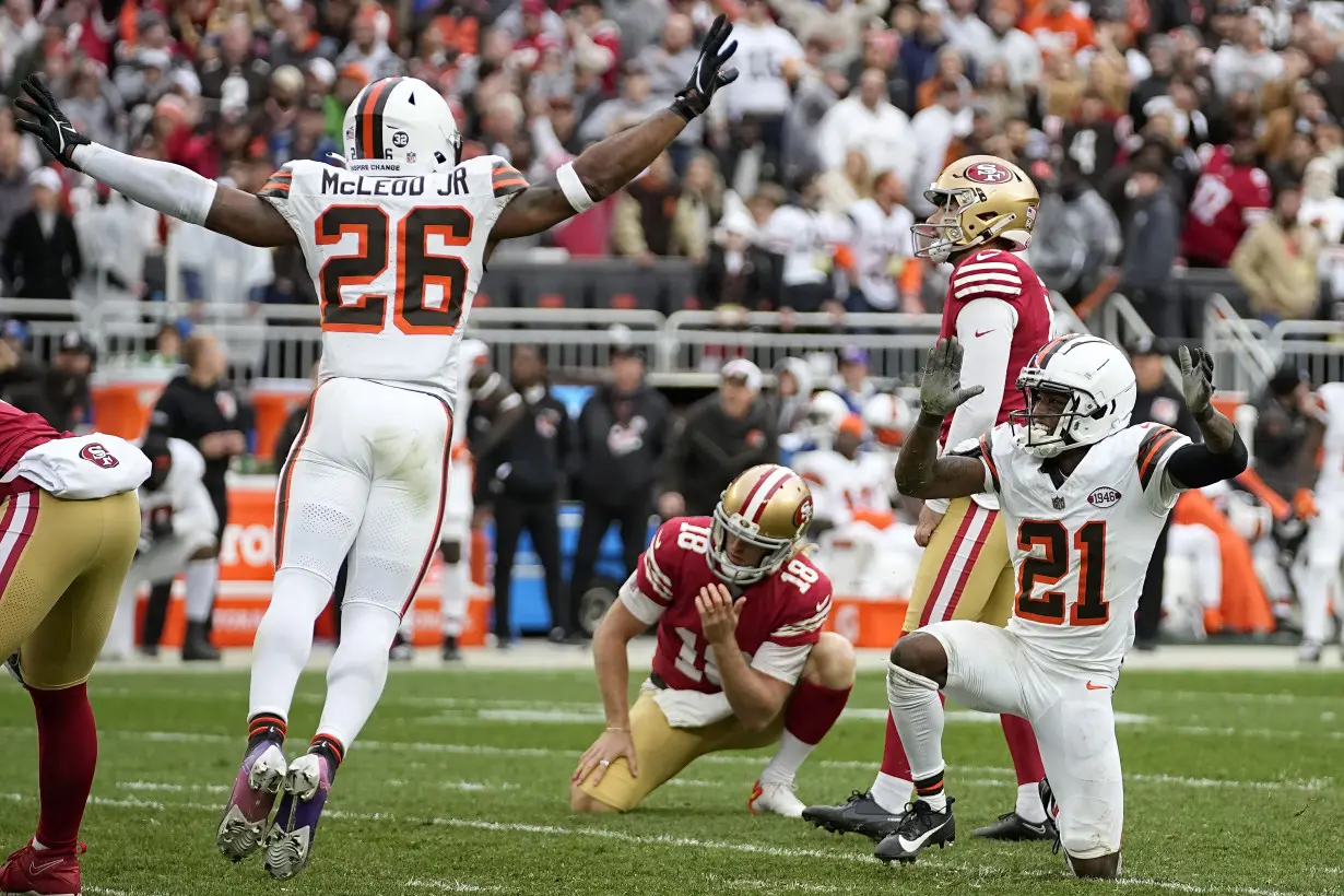 Browns stun 49ers 19-17, hand San Francisco its first loss and QB Brock Purdy his first as starter