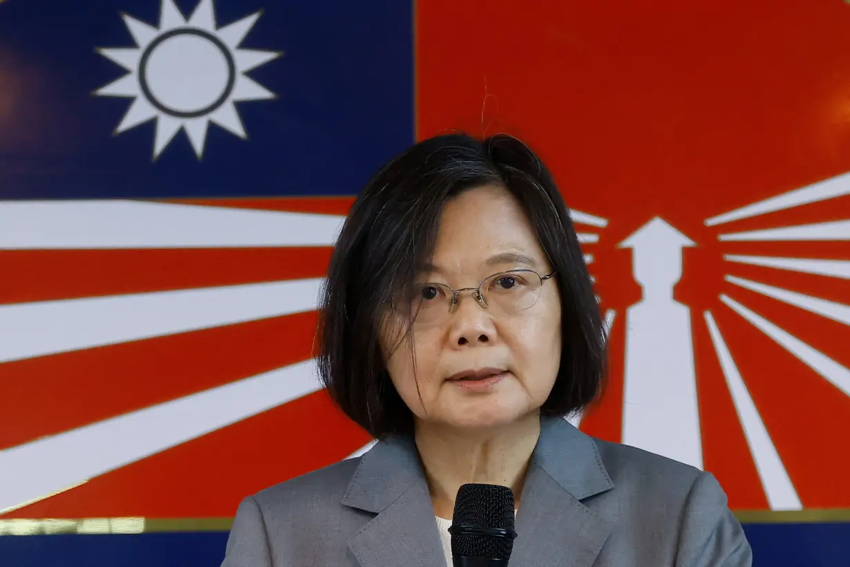 Taiwan President Tsai Ing-wen delivers a speech during a ceremony commemorating the 65th anniversary of the Second Taiwan Strait Crisis, in Kinmen