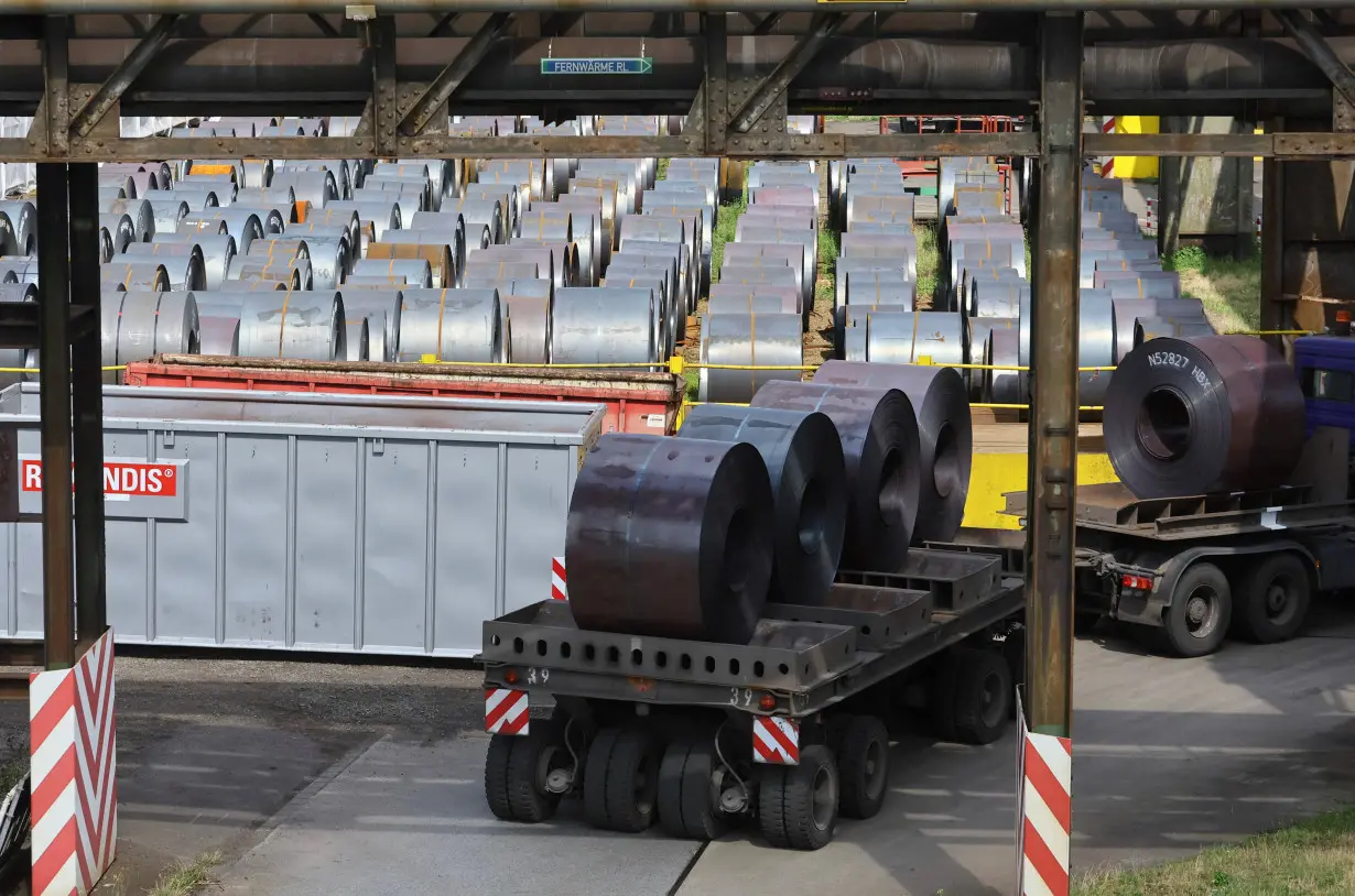 FILE PHOTO: Steel coils are lined up at the steel plant of ThyssenKrupp in Duisburg