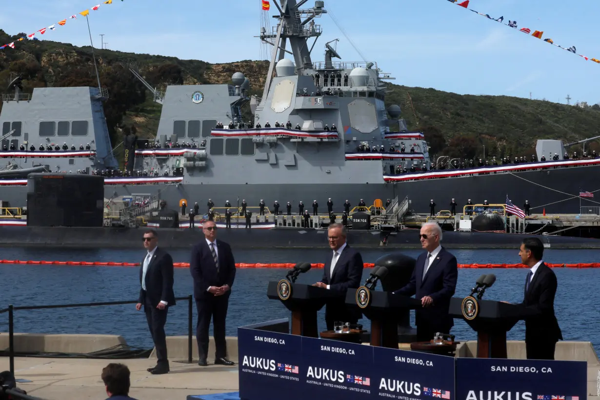 FILE PHOTO: U.S. President Biden meets with Australian PM Albanese and British PM Sunak at Naval Base Point Loma in San Diego