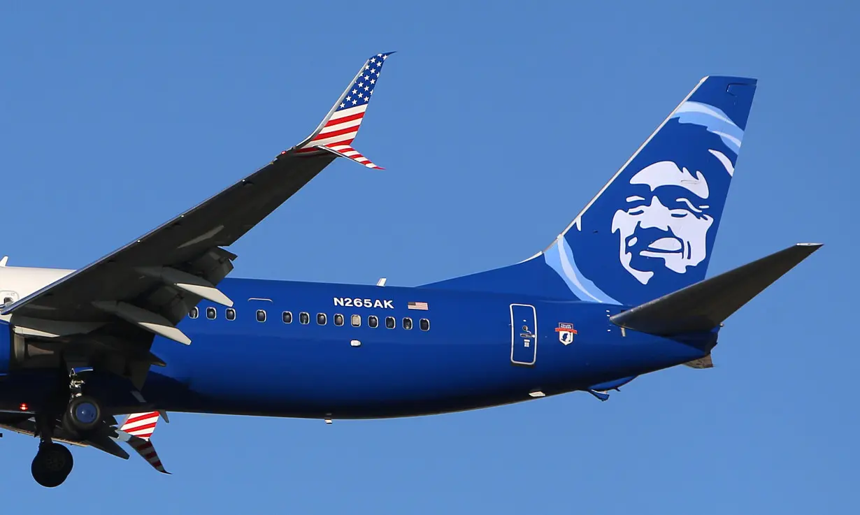 An Alaska Airlines Boeing 737 airplane prepares to land at Vancouver's international airport in Richmond