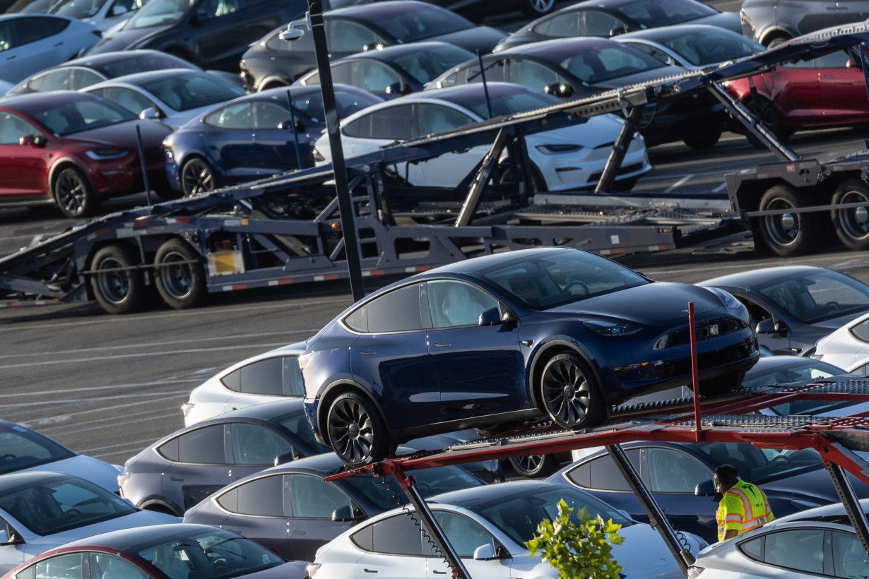 FILE PHOTO: Tesla vehicles are seen for sale at a Tesla facility in Fremont, California